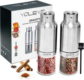 Gravity Electric Salt and Pepper Grinder Set - Automatic Pepper or Salt Mill Shaker, Spice Grinder Battery-Operated with Adjustable Coarseness