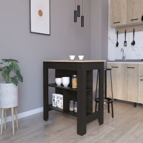 Kitchen Island Dozza, Three Shelves, Black Wengue / Light Oak Finish