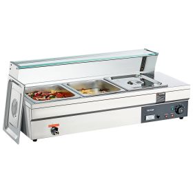 VEVOR 3-Pan Commercial Food Warmer, 3 x 12QT Electric Steam Table with Tempered Glass Cover