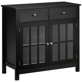 Sideboard Buffet Cabinet, Accent Kitchen Cabinet with Glass Doors, Adjustable Shelf and 2 Drawers for Kitchen, Black