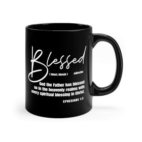 Black Ceramic Mug - 11oz, Blessed In Christ, Illustration