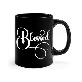 Black Ceramic Mug - 11oz, Blessed Graphic Illustration