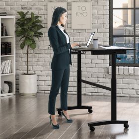 Height Adjustable Desk, Durable Laminate Top, Hand Crank, Casters, Powder Coated Steel Frame in Black