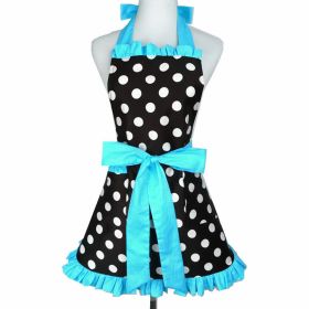 1pc Cute Apron, Retro Polka Dot Aprons, Ruffle Side Vintage Cooking Aprons With Pockets, Adjustable Kitchen Aprons For Women Girls, Waitress Chef (Color: Large Dot Lake Blue Lace)