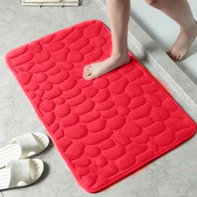 1pc Memory Foam Bath Rug, Cobblestone Embossed Bathroom Mat, Rapid Water Absorbent And Washable Bath Rugs, Non-Slip, Thick (Color: Red, size: 40*60cm)