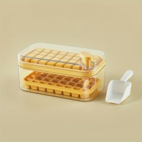 1pc Large Size 32/64 Slots Ice Mold Ice Tray Tray With Lid Ice Delivery Shovel; Creative 2-in-1 Ice Tray Mold And Storage Box One-click For Ice Extrac (Color: orange, Quantity: 64 Cells)