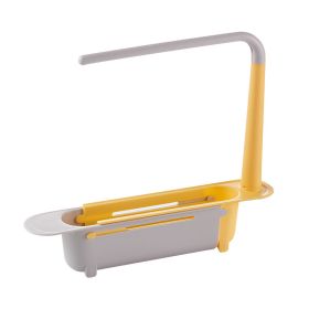 Telescopic Sink Storage Rack Maximum stretch to 17.7in,Adjustable Telescopic 2-in-1 Sink,Expandable Storage Drain Basket for Kitchen sink (Color: Yellow)