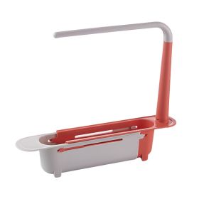 Telescopic Sink Storage Rack Maximum stretch to 17.7in,Adjustable Telescopic 2-in-1 Sink,Expandable Storage Drain Basket for Kitchen sink (Color: Red)