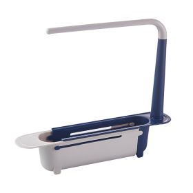 Telescopic Sink Storage Rack Maximum stretch to 17.7in,Adjustable Telescopic 2-in-1 Sink,Expandable Storage Drain Basket for Kitchen sink (Color: Blue)