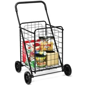 Jumbo Basket Folding Shopping Cart With Swiveling Wheels And Dual Storage Baskets (Type: Kitchen Tools, Color: Black A)