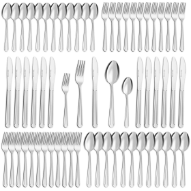 Bestdin Silverware Set for 12, 60 Pieces Stainless Steel Flatware Set, Include Fork Knife Spoon Set, Mirror Polished, Dishwasher Safe (Brand: Bestdin)