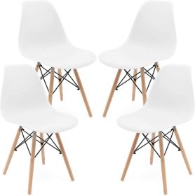 Set of 4 Modern Style Dining Chair, Shell Lounge Plastic Chair for Kitchen, Dining, Bedroom (Color: White)