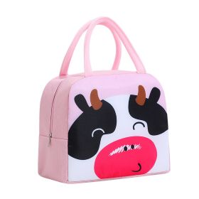 1pc Cartoon Rabbit Animal Cute Bento Bag; School Insulation Lunch Box; Lunch Bag (Color: Pink Cow)